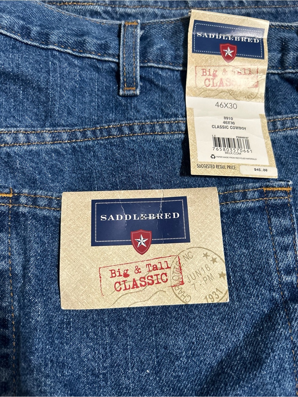 Saddlebred Big & Tall Classic Cowboy Jeans Size 46x30 NWT